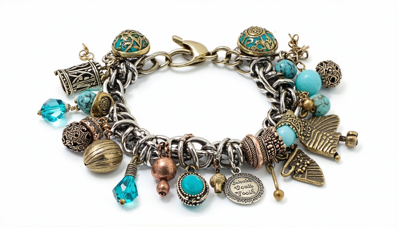 Handcrafted charm bracelet displaying intricate details